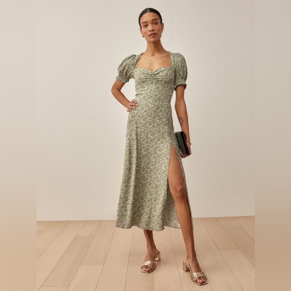 Reformation || Lacey Dress Juniper Green Micro Floral ES 18